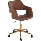 Margarite Office Task Chair in Gold & Brown Leatherette